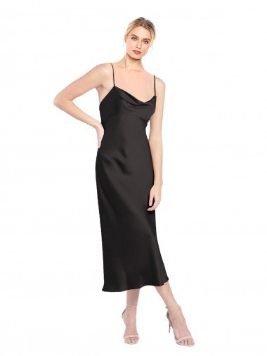 Cheapest Cowl Neck Midi Length Short Cocktail Formal Stretch Satin Slip Bridesmaid Dress / Prom Dress UK