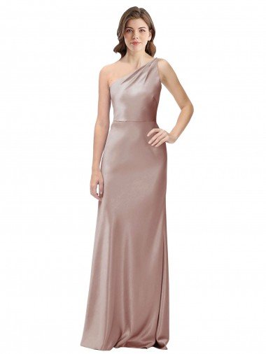 Cheapest One Shoulder Black-Tie Floor Length Long Formal Stretch Satin Bridesmaid Dress / Prom Dress UK