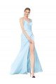 Cheapest Double Straps V-Neck Sleeveless Formal Stretch Satin Bridesmaid Dress / Prom Dress with High Slit UK