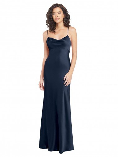 Cheapest Cowl Neck Long Empire Waist Formal Stretch Satin Bridesmaid Dress with Open Back UK