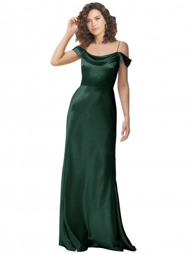 Cheapest Off the Shoulder Sleeves Long Formal Stretch Satin Bridesmaid Dress / Prom Dress with Pleated Draped Neckline UK