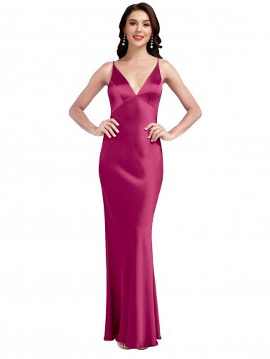 Cheapest V-Neck Spaghetti Straps Slim Formal Stretch Satin Bridesmaid Dress / Prom Dress with Low Scoop Back UK