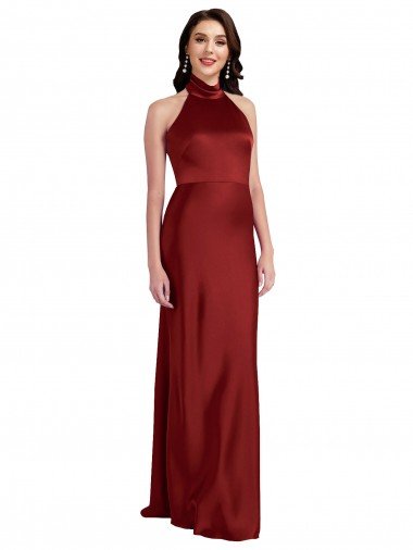 Cheapest Backless Halter Long Formal Stretch Satin Bridesmaid Dress / Prom Dress UK