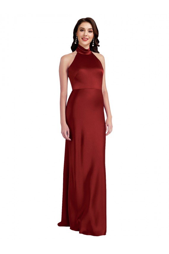 Cheapest Backless Halter Long Formal Stretch Satin Bridesmaid Dress / Prom Dress UK