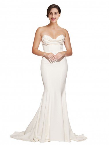 Cheapest Strapless Cowl Neck Sweep Train Formal Stretch Satin Bridesmaid Dress / Prom Dress UK