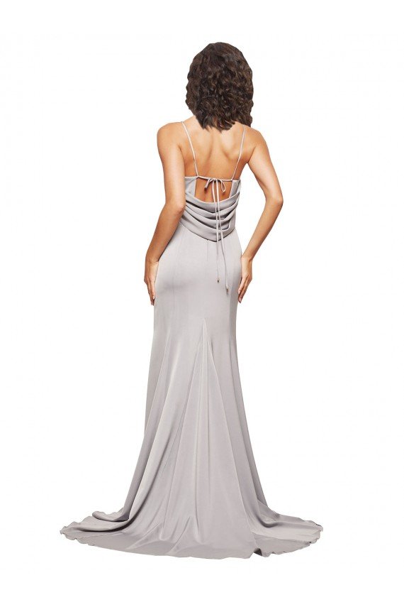 Cheapest High Neck Low Back Long Full Length Formal Stretch Satin Bridesmaid Dress / Prom Dress UK