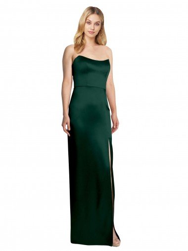 Cheapest Scooped Strapless Neckline Stretech Satin Bridesmaid Dress / Prom Dress with Side Slit UK