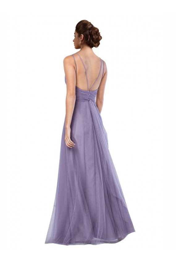 Cheapest Flowy A-Line Tulle Bridesmaid Dress with Double Straps and V-Neck UK