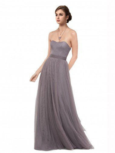 Cheapest Strapless Tulle Bridesmaid Dress with Waistband UK