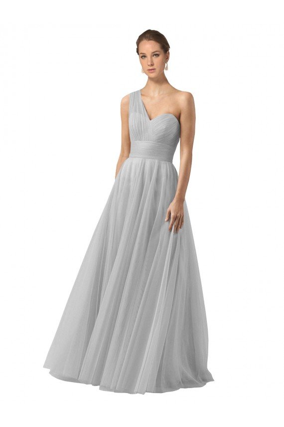 Cheapest Floor Length Tulle Bridesmaid Dress with Shirred One Shoulder Bodice UK