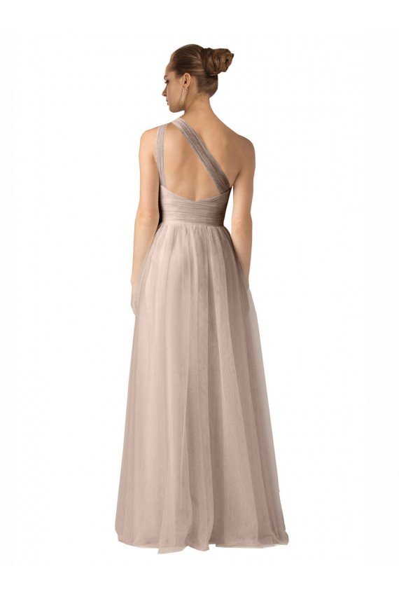 Cheapest Illusion One Shoulder Tulle Bridesmaid Dress with Shirred Bodice UK