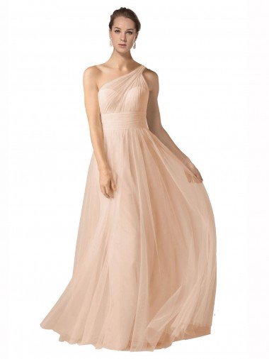 Cheapest Illusion One Shoulder Tulle Bridesmaid Dress with Shirred Bodice UK