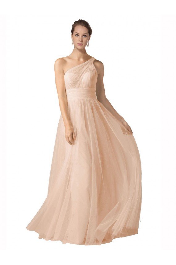 Cheapest Illusion One Shoulder Tulle Bridesmaid Dress with Shirred Bodice UK