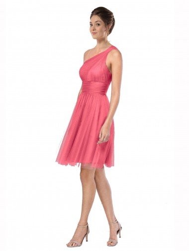 Cheapest One Shoulder Short Knee Length Tulle Bridesmaid Dress UK