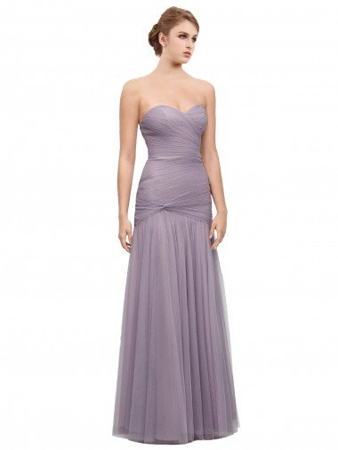 Cheapest Draped Long Mermaid Sweetheart Tulle Bridesmaid Dress UK