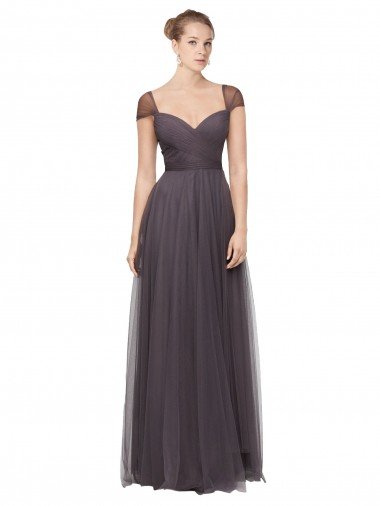 Cheapest Sweetheart Neckline Long Tulle Bridesmaid Dress with Straps UK