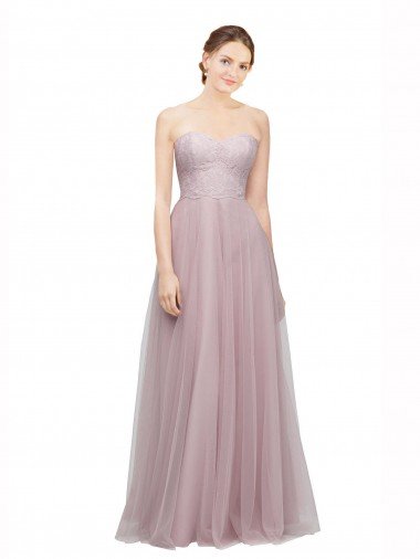 Cheapest Sweetheart Neckline Long Tulle Bridesmaid Dress with Lace Bodice UK