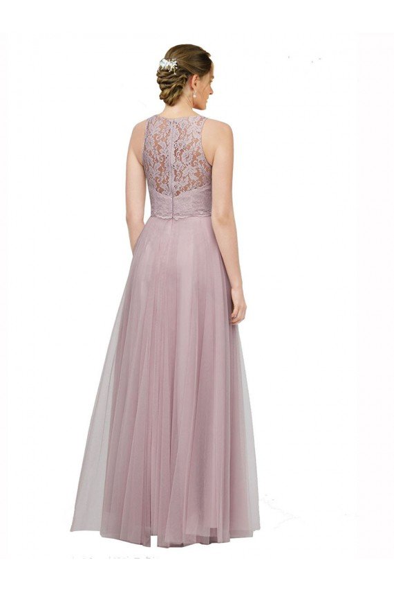 Cheapest High Neck Long Tulle Bridesmaid Dress with Lace Bodice UK