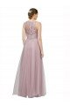 Cheapest High Neck Long Tulle Bridesmaid Dress with Lace Bodice UK