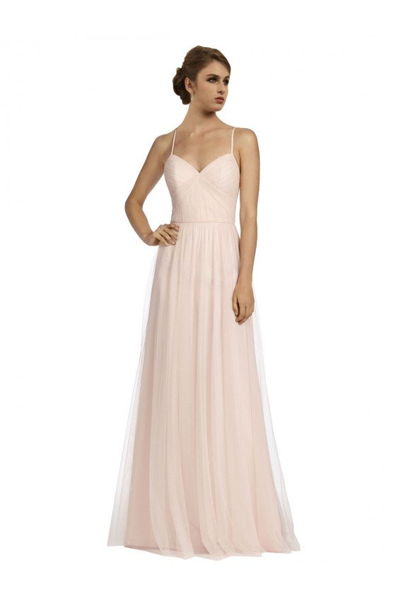 Cheapest Long Draped Back A-Line Tulle Bridesmaid Dress with Pleated Bodice UK