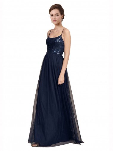 Cheapest Spaghetti Strap Tulle Bridesmaids Dress with Ballerina Neckline UK