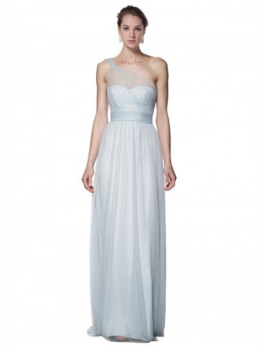 Cheapest One Shoulder Illusion Tulle Bridesmaid Dress with Knot Detail UK