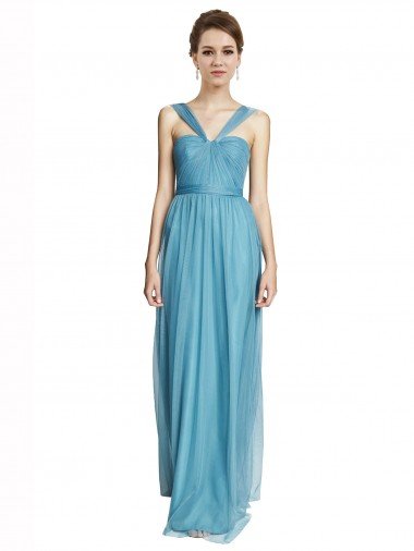 Cheapest Floor Length Inverted V-Neck Tulle Bridesmaids Dress UK