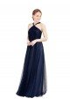 Cheapest Floor Length Long Halter Pleated Tulle Bridesmaid Dress UK