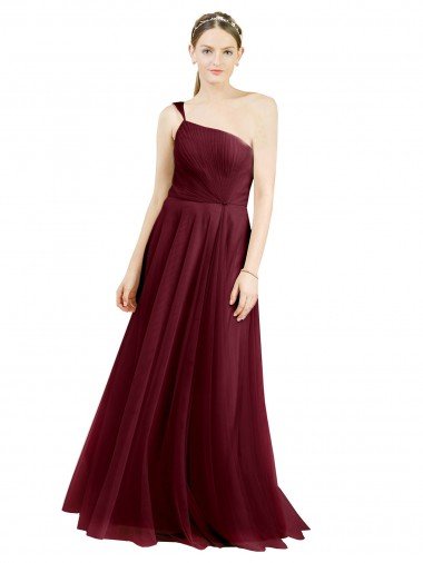 Cheapest One Shoulder Floor Length Long Tulle Bridesmaid Dress UK