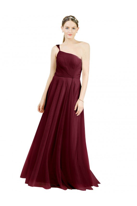 Cheapest One Shoulder Floor Length Long Tulle Bridesmaid Dress UK