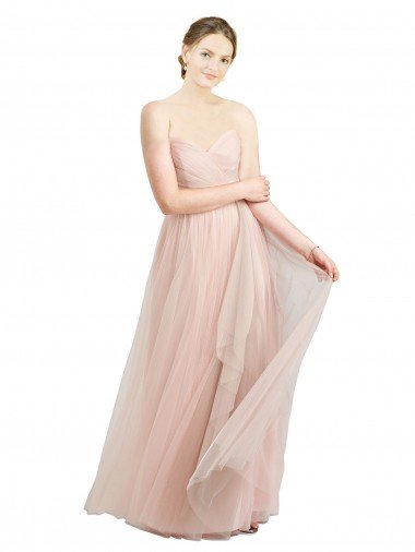 Cheapest Long Floor Length Sweetheart Pleated Tulle Bridesmaid Dress UK