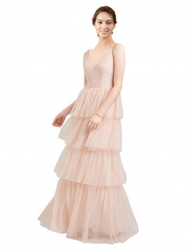 Cheapest V-Neck A-Line Layered Long Tulle Bridesmaid Dress UK