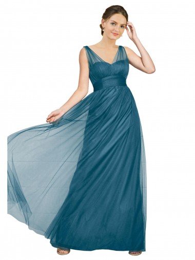 Cheapest Long V-Neck Soft Tulle Bridesmaid Dress UK