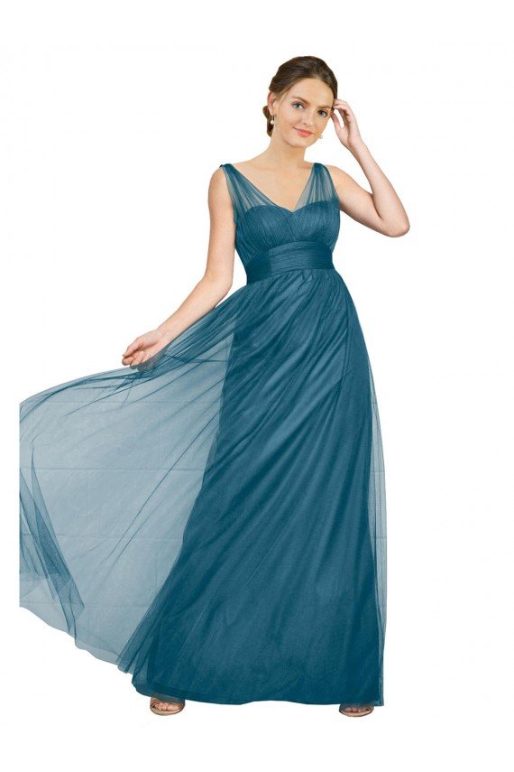 Cheapest Long V-Neck Soft Tulle Bridesmaid Dress UK