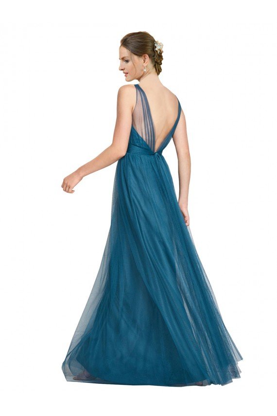 Cheapest Long V-Neck Soft Tulle Bridesmaid Dress UK