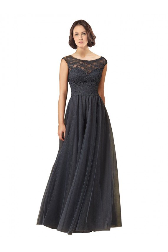 Cheapest Long Bateau Tulle Bridesmaid Dress with Lace Bodice UK