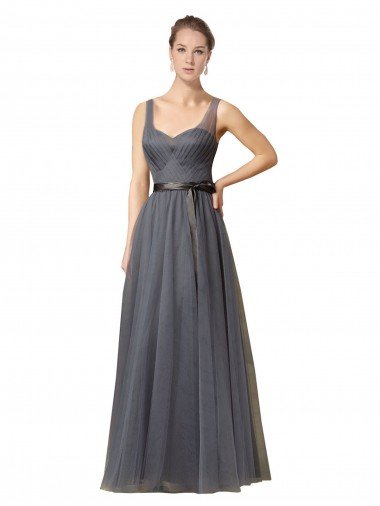 Cheapest Sweetheart Long Tulle Bridesmaid Dress with Sash UK