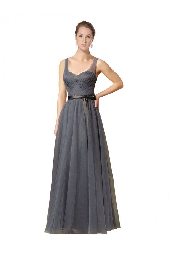 Cheapest Sweetheart Long Tulle Bridesmaid Dress with Sash UK