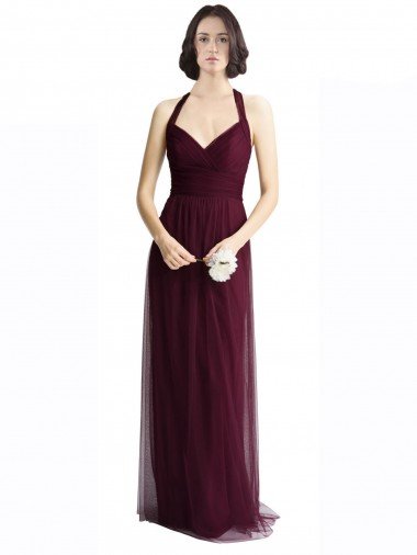 Cheapest Long Tulle Bridesmaid Dress with Criss-Cross Bodice and Self Straps UK