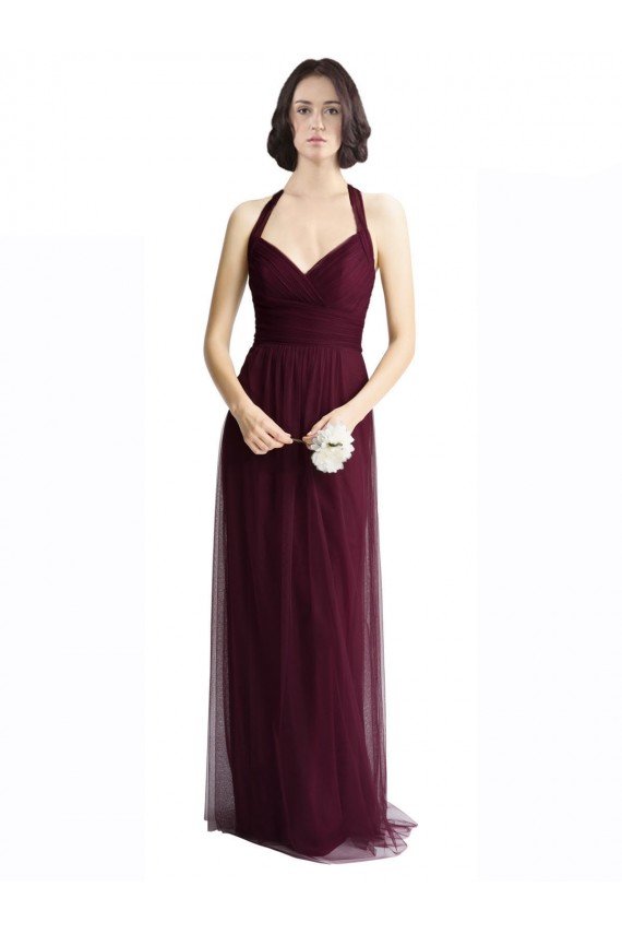 Cheapest Long Tulle Bridesmaid Dress with Criss-Cross Bodice and Self Straps UK