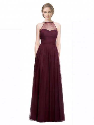 Cheapest Full Length Soft Tulle Spaghetti Strap Bridesmaid Dress UK