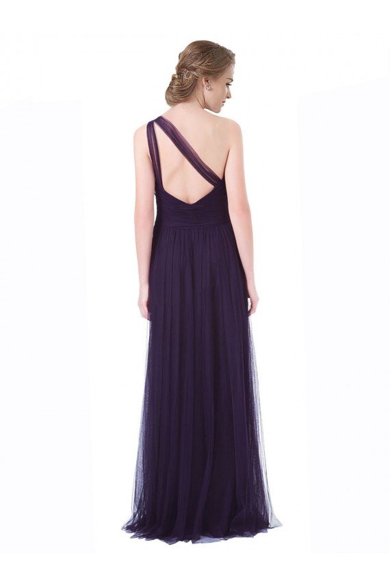 Cheapest One Shoulder Long Tulle Bridesmaid Gown with Sheer Netting Strap UK