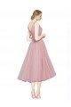 Cheapest Short Tea Length Wide Strap Plunge Cross Over Neckline Tulle Cocktail Bridesmaid Dress UK