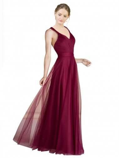 Cheapest Long Sweetheart Tulle Bridesmaid Dress with Straps and Criss Cross Back UK