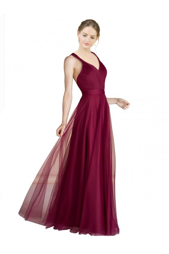 Cheapest Long Sweetheart Tulle Bridesmaid Dress with Straps and Criss Cross Back UK