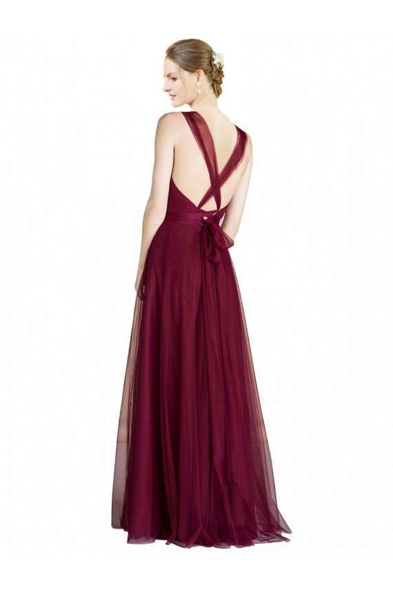 Cheapest Long Sweetheart Tulle Bridesmaid Dress with Straps and Criss Cross Back UK