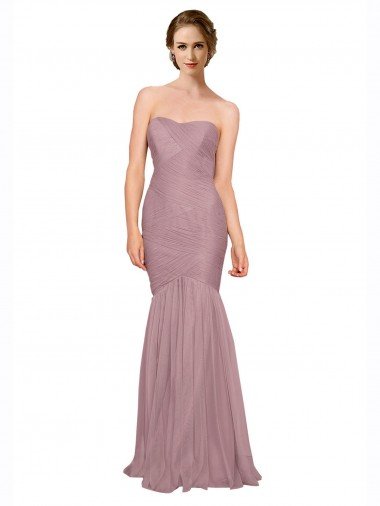 Cheapest Mermaid Strapless Tulle Bridesmaid Dress with All Over Pleats UK