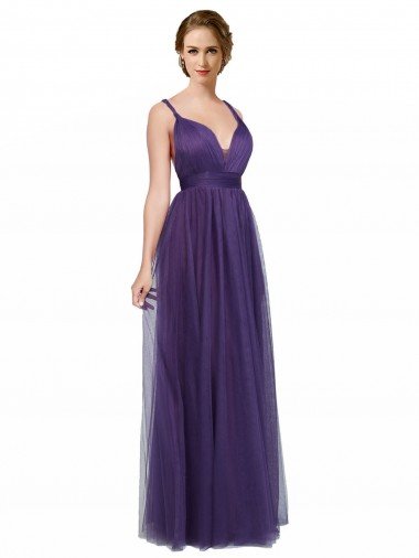 Cheapest Twisted Straps Sweeheart Long Tulle Bridesmaid Dress Open Back UK