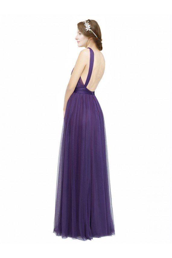 Cheapest Twisted Straps Sweeheart Long Tulle Bridesmaid Dress Open Back UK