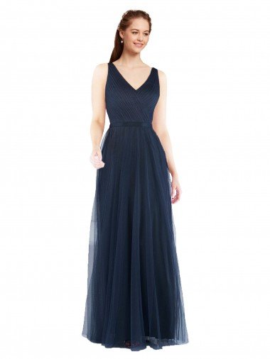 Cheapest V-Neck Soft and Simple Tulle Bridesmaid Dress UK